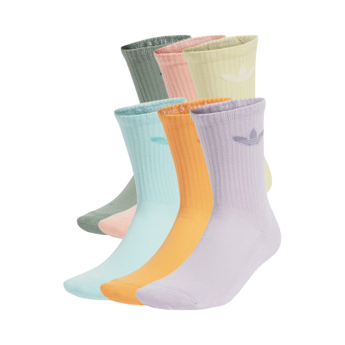JI9505 Adidas Trefoil Cushion Crew Socks Silver Green Glow Pink (6 Pack)