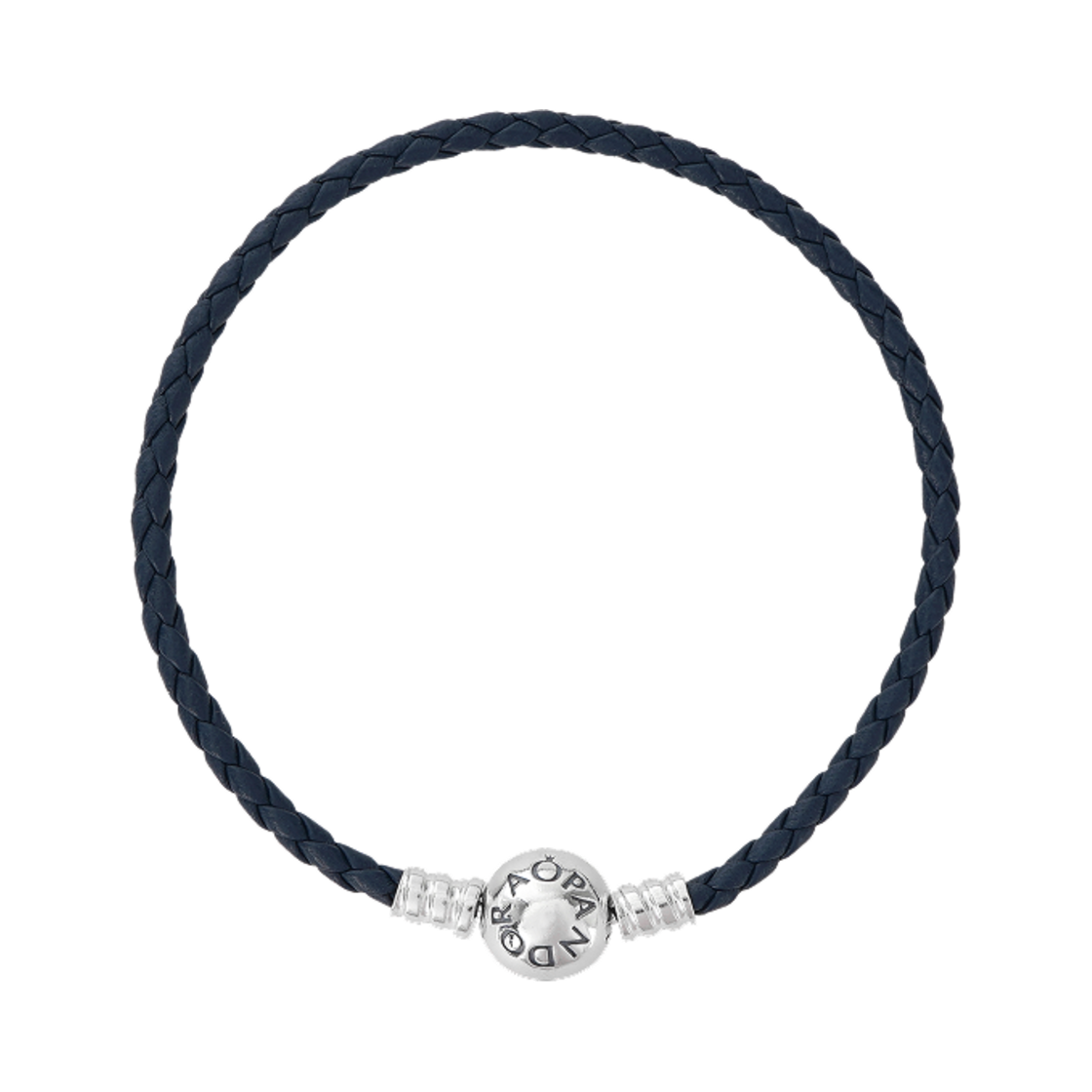 592790C01 Pandora Moments Round Clasp Braided Leather Bracelet Blue Sterling Silver