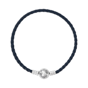 Pandora Moments Round Clasp Braided Leather Bracelet Blue Sterling Silver
