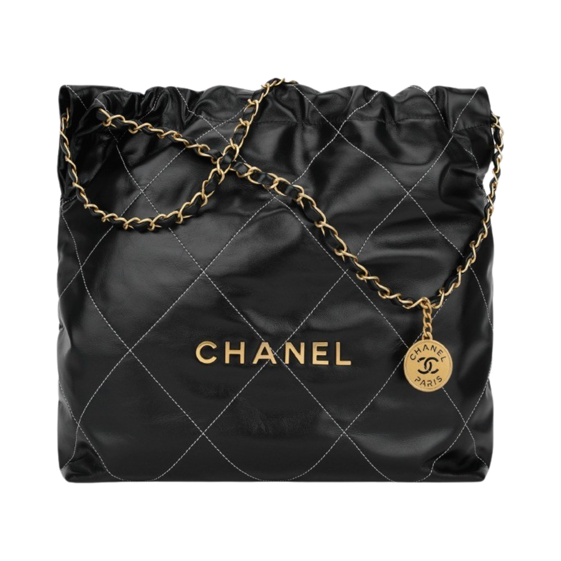 샤넬 22 미디움 핸드백 샤이니 카프스킨 & 골드 메탈 블랙 화이트