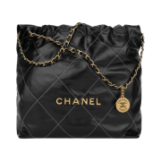 Chanel 22 Medium Handbag Shiny Calfskin & Gold Black White