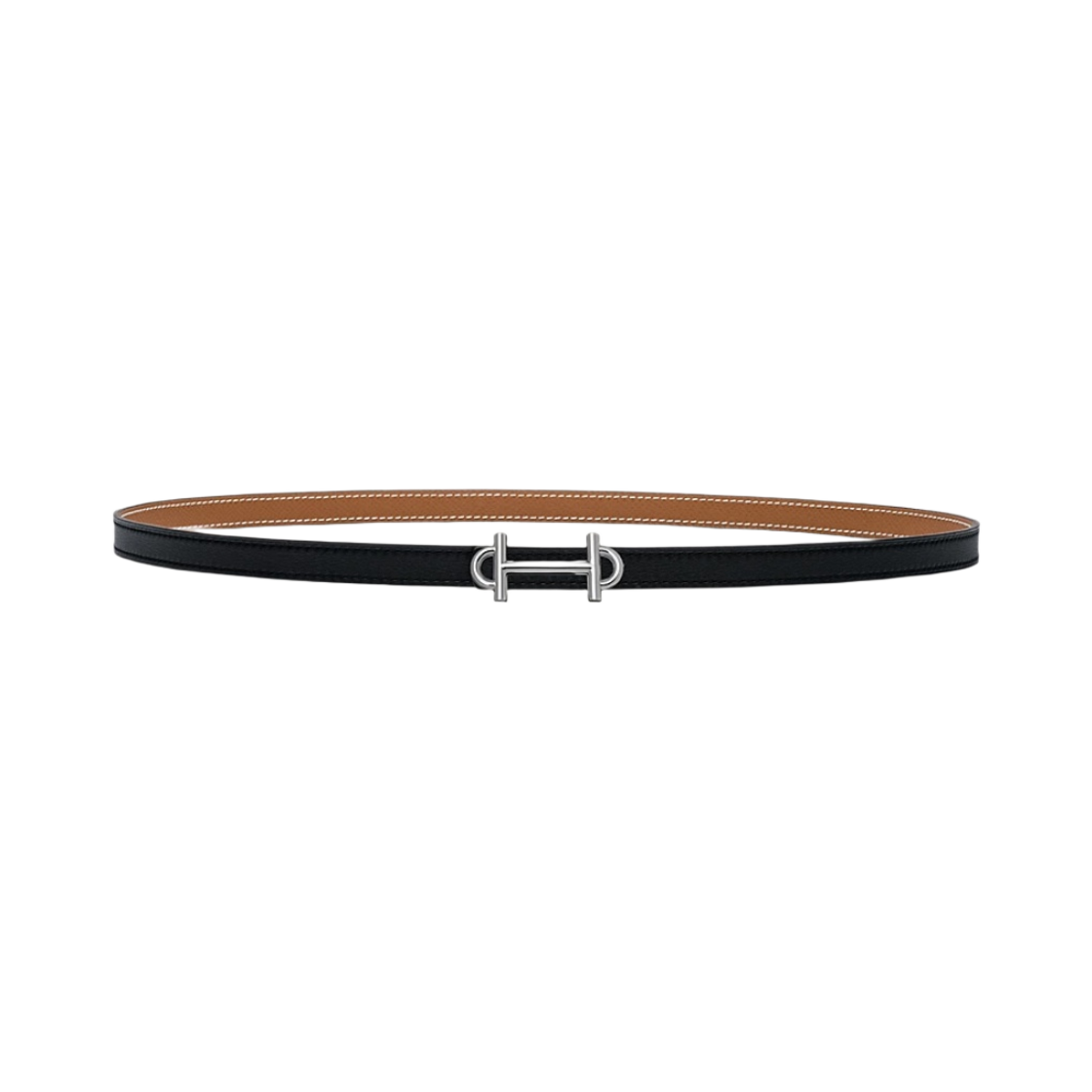 (W) 에르메스 감마 벨트 버클 & 리버서블 가죽 스트랩 13mm & 실버 누아 골드((W) Hermes Gamma Belt Buckle & Reversible Leather Strap 13mm & Silver Noir Gold) - 1