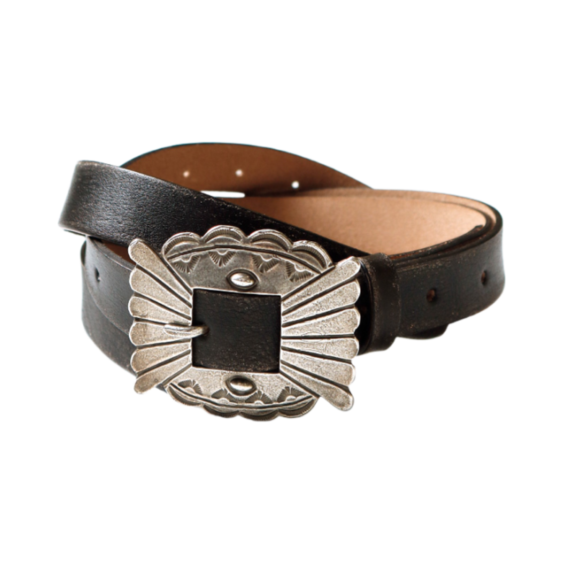 캐피탈 오일드 레더 푸에블로 버클 벨트 블랙(Kapital Oiled Leather Pueblo Buckle Belt Black)