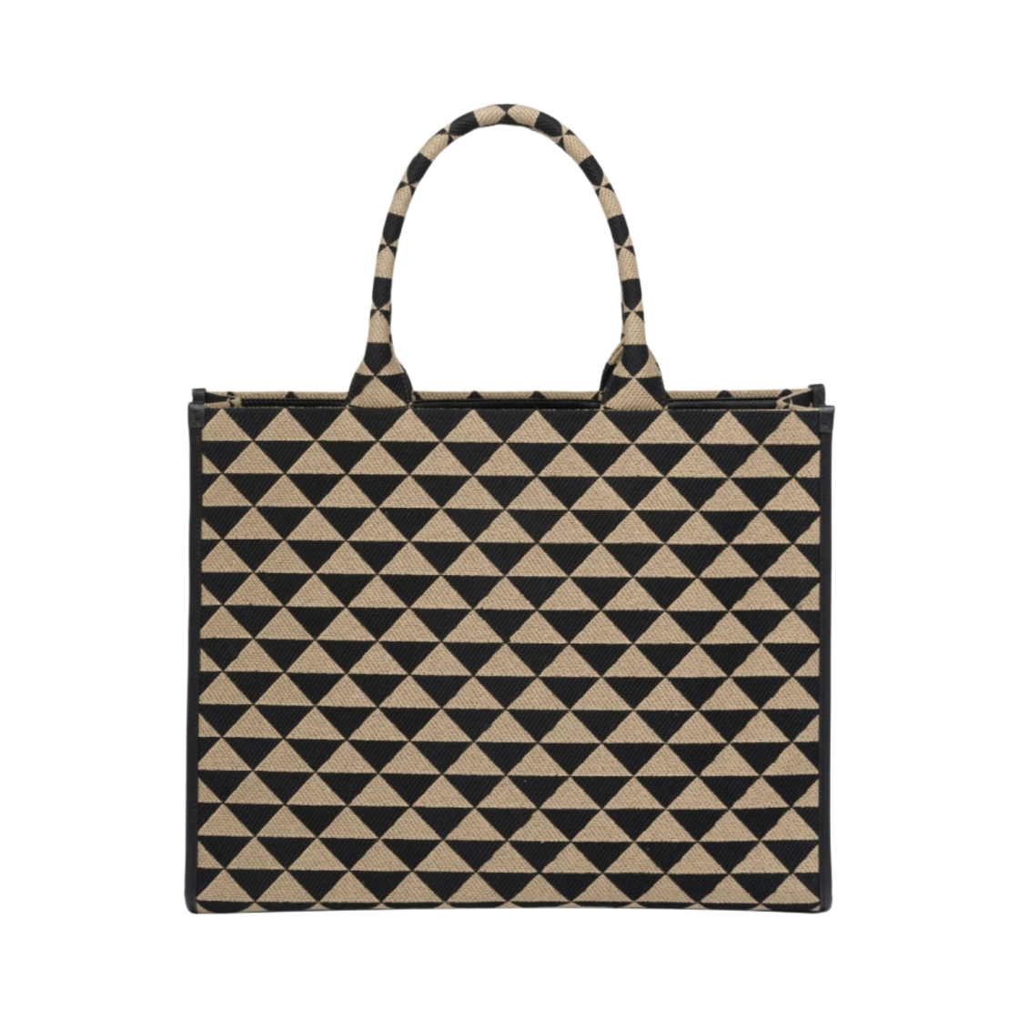 프라다 라지 프라다 심볼 자수 패브릭 핸드백 블랙 베이지(Prada Large Prada Symbole Embroidered Fabric Handbag Black Beige) - 2