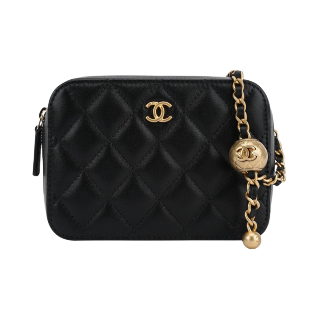 샤넬 체인 스몰 스퀘어 미니백 램스킨 & 골드 메탈 블랙