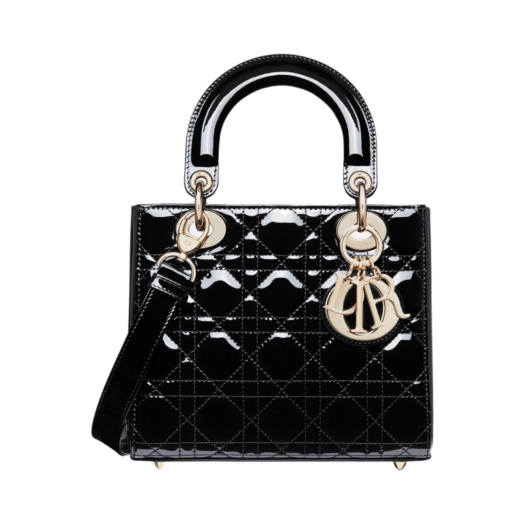 Dior Small Lady Bag Patent Cannage Calfskin Black Pale Gold