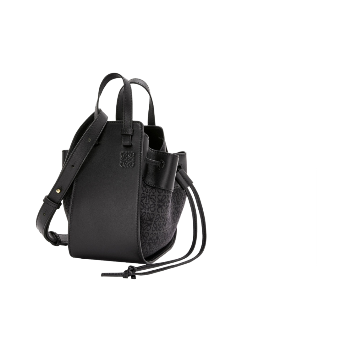 로에베 미니 해먹 드로우스트링백 아나그램 자카드 앤 카프스킨 앤트러사이트 블랙(Loewe Mini Hammock Drawstring Bag in Anagram Jacquard and Calfskin Anthracite Black) - 1