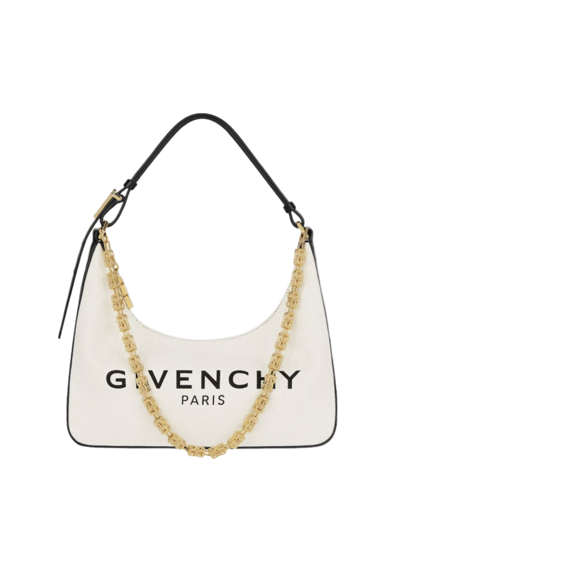 지방시 코튼 캔버스 스몰 문 컷 아웃 체인백 베이지 블랙(Givenchy Small Moon Cut Out Bag in Cotton Canvas with Chain Beige Black) - 1