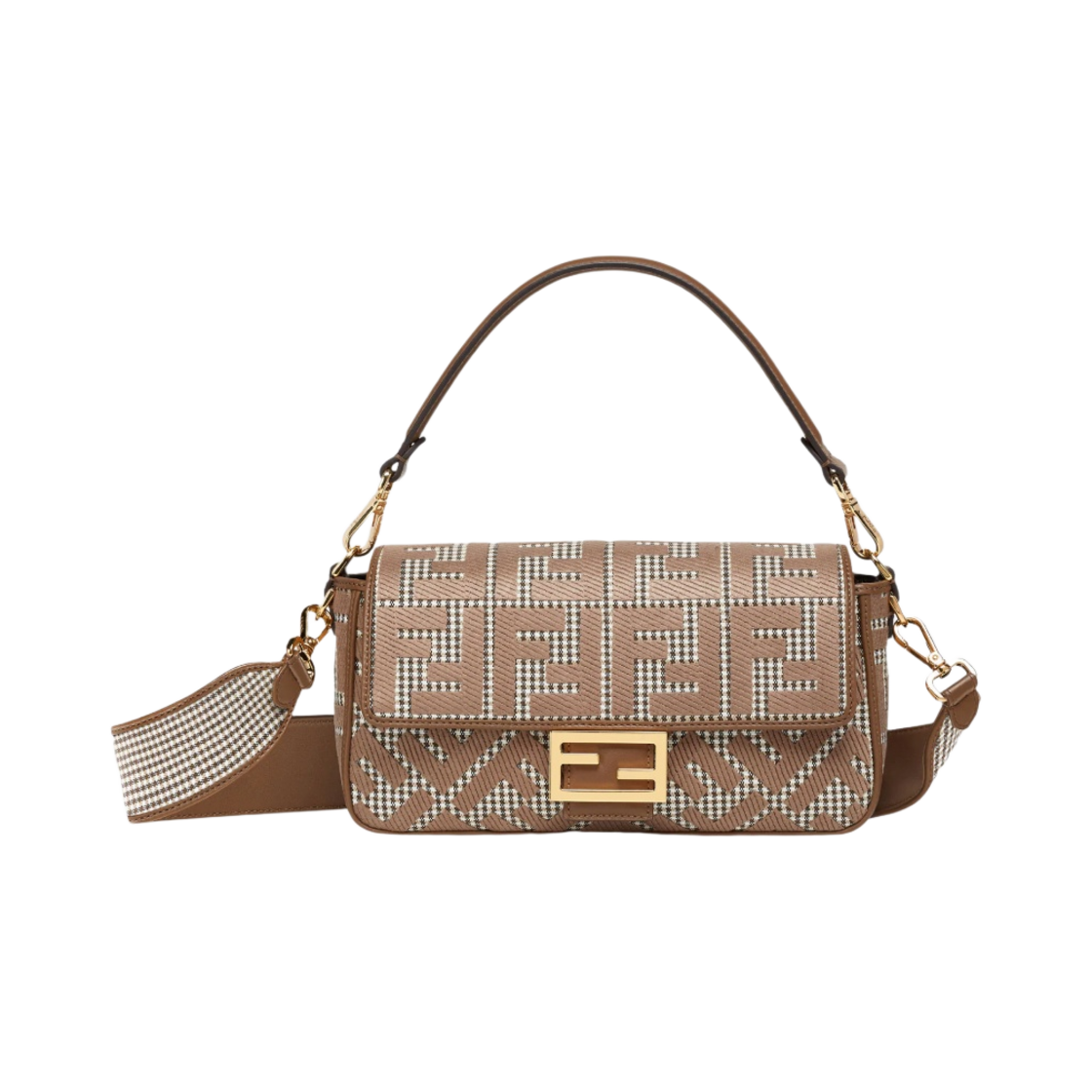 펜디 FF 자수 미디움 바게트백 브라운(Fendi FF Embroidery Medium Baguette Bag Brown) - 1