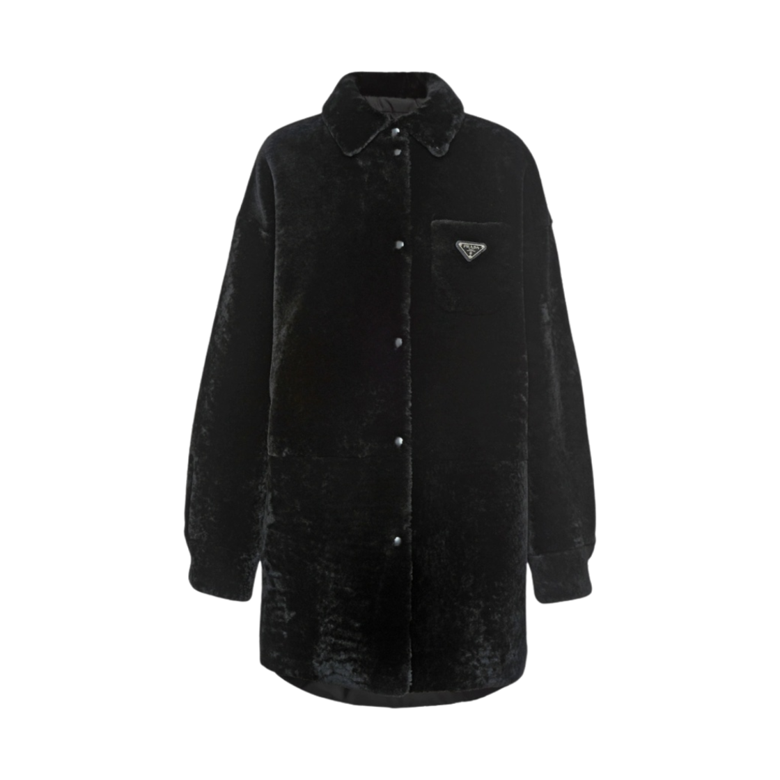 (W) 프라다 리버시블 개버딘 셔링 코트 블랙((W) Prada Reversible Gabardine and Shearling Coat Black) - 1