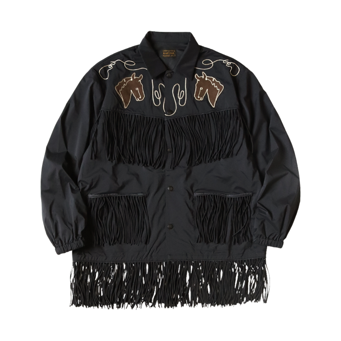 K2503LJ022 Kapital Stretch Nylon Fringe Coach Jacket Black