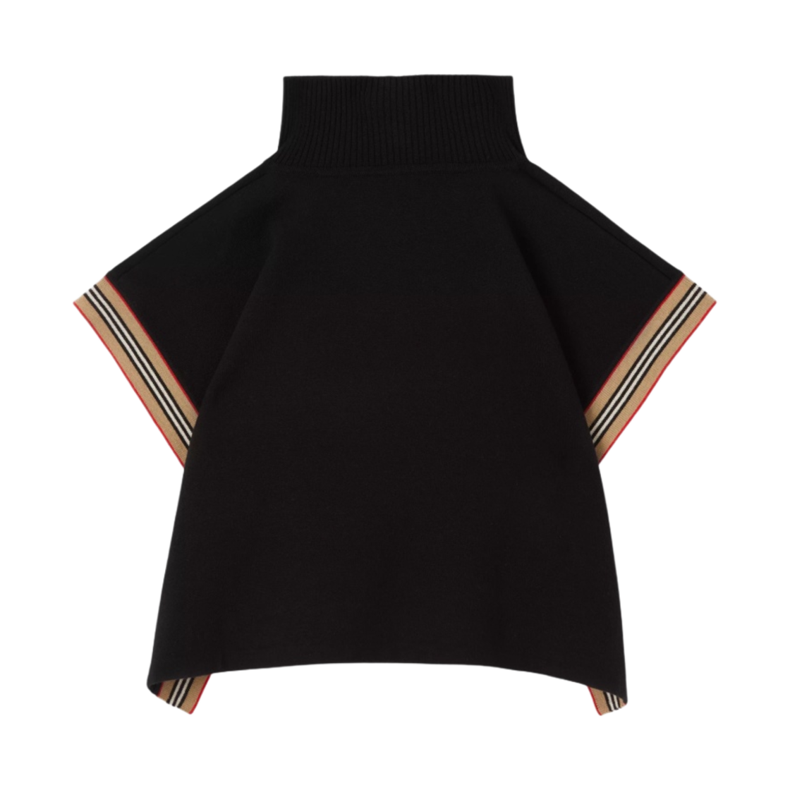 (키즈) 버버리 아이콘 스트라이프 트리밍 울 블렌드 케이프 블랙((Kids) Burberry Icon Stripe Trim Wool Blend Cape Black) - 1