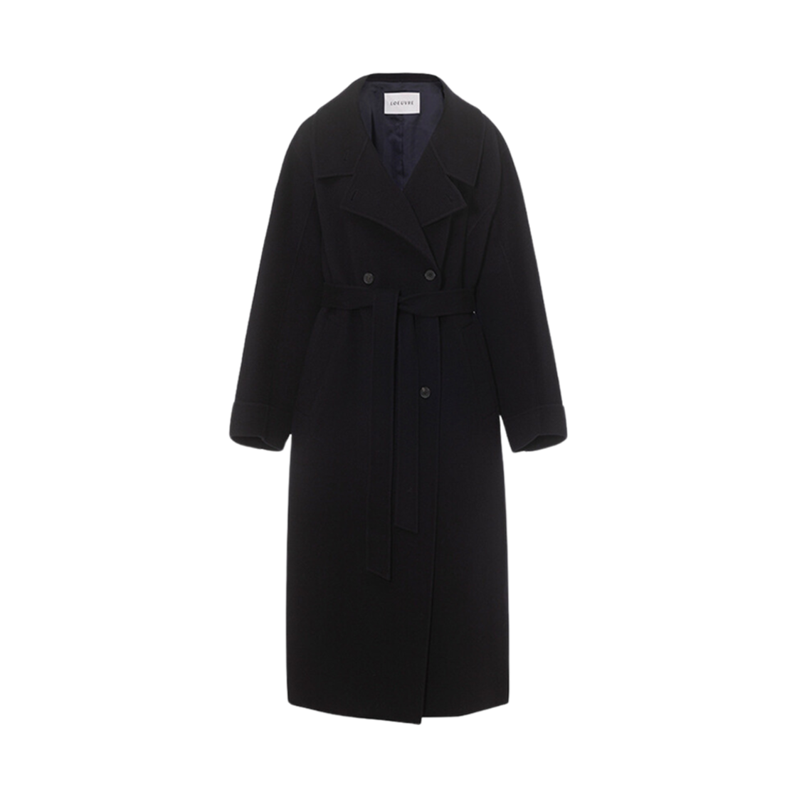 (W) 루에브르 벨티드 울 헤링본 머플러 코트 다크 네이비((W) Loeuvre Belted Wool Herringbone Muffler Coat Dark Navy)