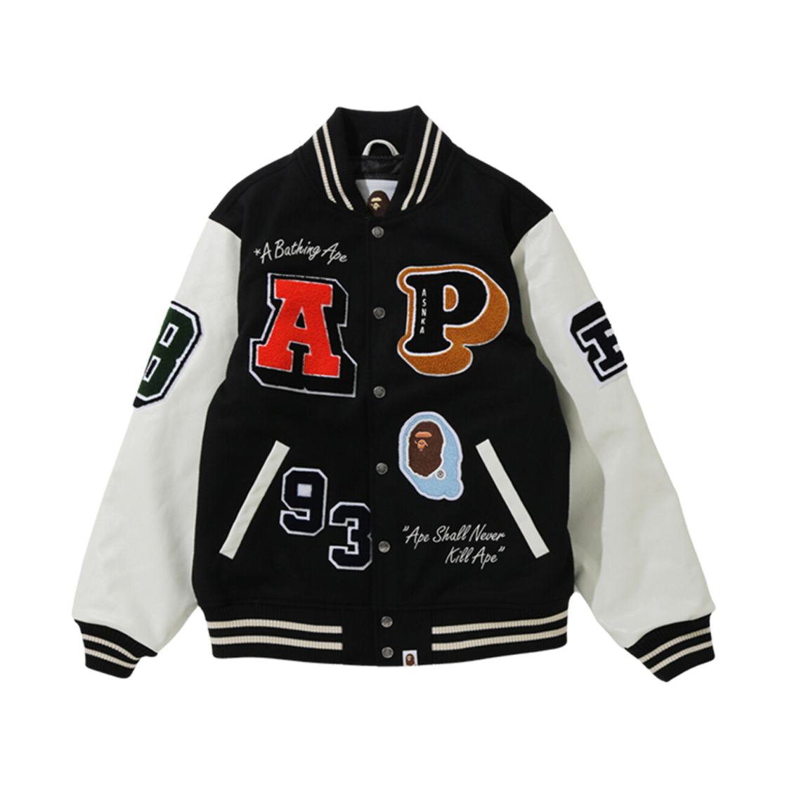 베이프 크레이지 패치 바시티 자켓 블랙(BAPE Crazy Patch Varsity Jacket Black) - 1