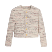 (W) Celine Chasseur Jacket in Artisanal Tweed Ecru Multicolor