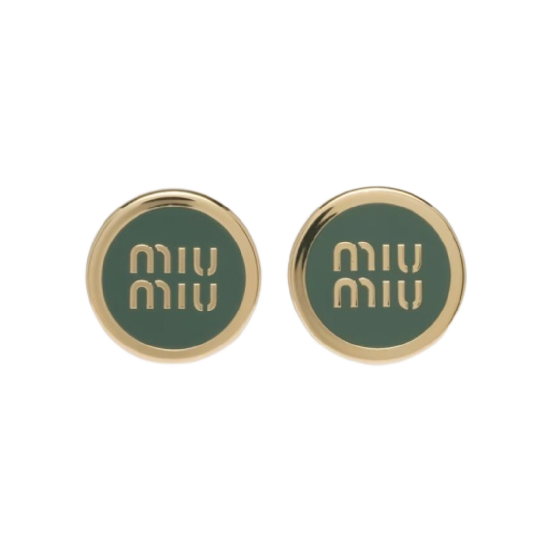 (W) 미우 미우 에나멜 메탈 이어링 세이지 그린((W) Miu Miu Enameled Metal Earrings Sage Green) - 1