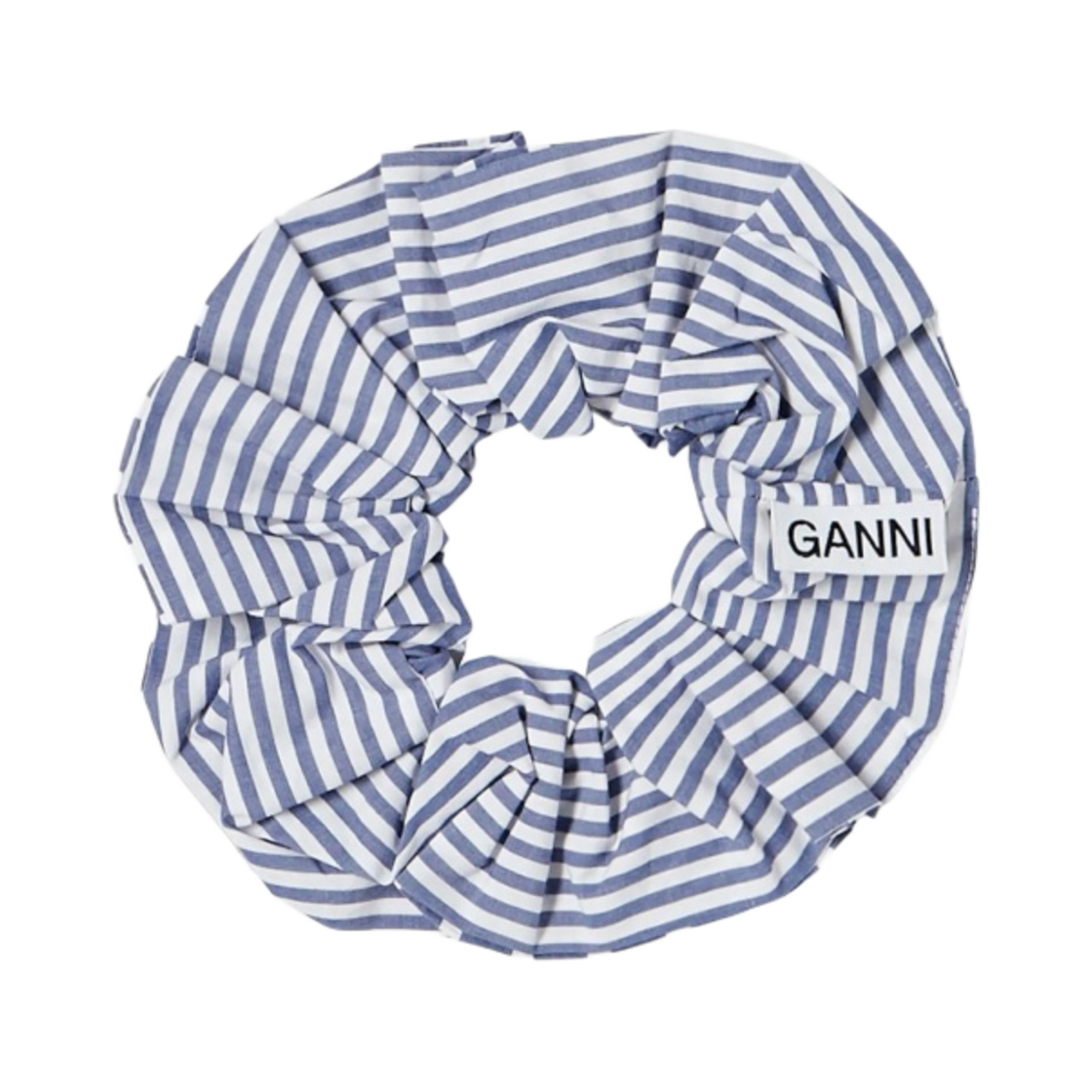 (W) 가니 스트라이프 코튼 스크런치 그레이 블루((W) Ganni Stripe Cotton Scrunchie Grey Blue) - 1