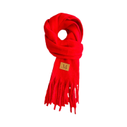 MUCENT Signature Muffler Brown Leather Patch Long Red