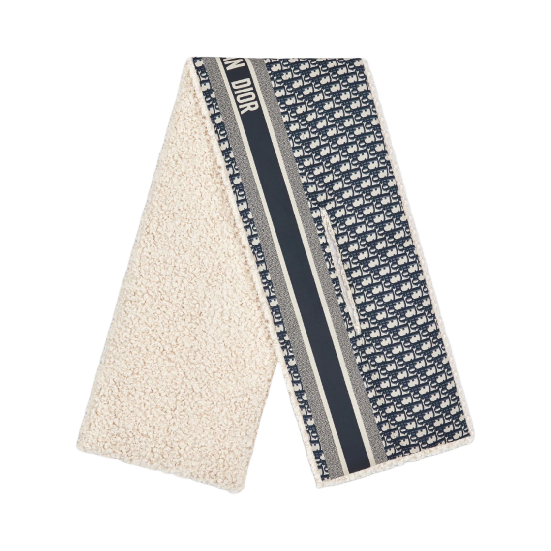 디올 오블리크 머플러 테크니컬 태피터 에크루 셔링 네이비 블루(Dior Oblique Muffler Technical Taffeta Ecru Shearling Navy Blue) - 1