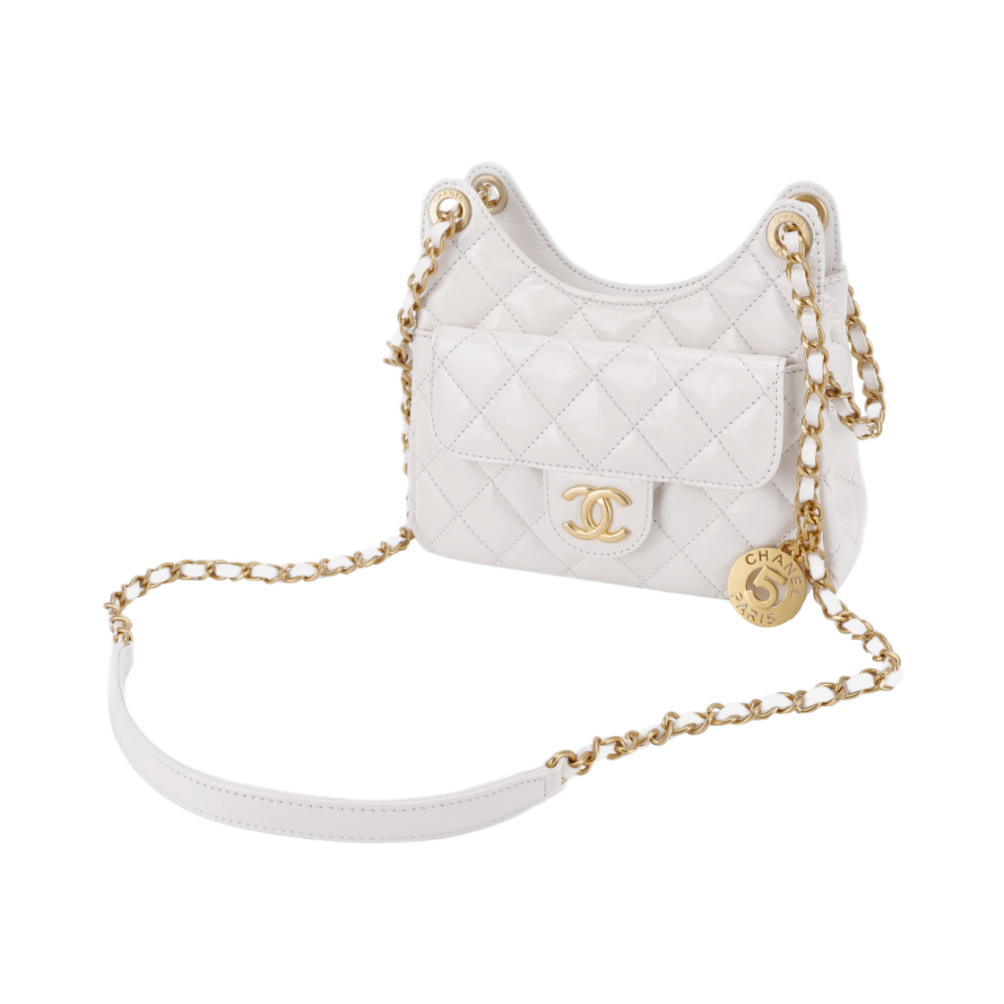 샤넬 스몰 호보백 샤이니 크럼플드 카프스킨 & 골드 메탈 화이트(Chanel Small Hobo Bag Shiny Crumpled Calfskin & Gold White) - 3