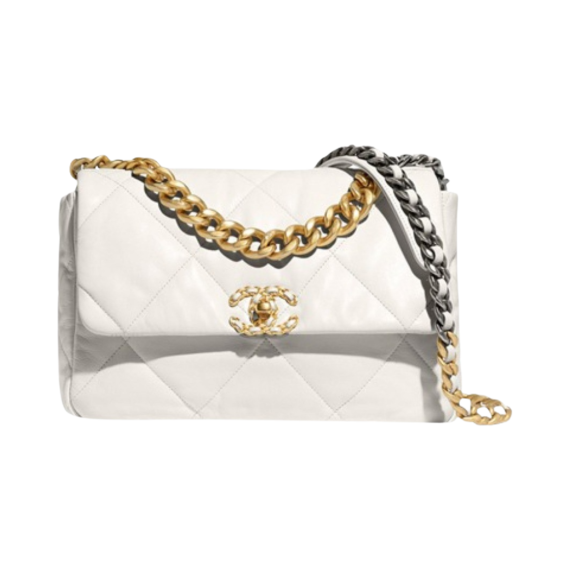 AS1161-B01564-10601 Chanel Large 19 Handbag Goatskin & Gold White