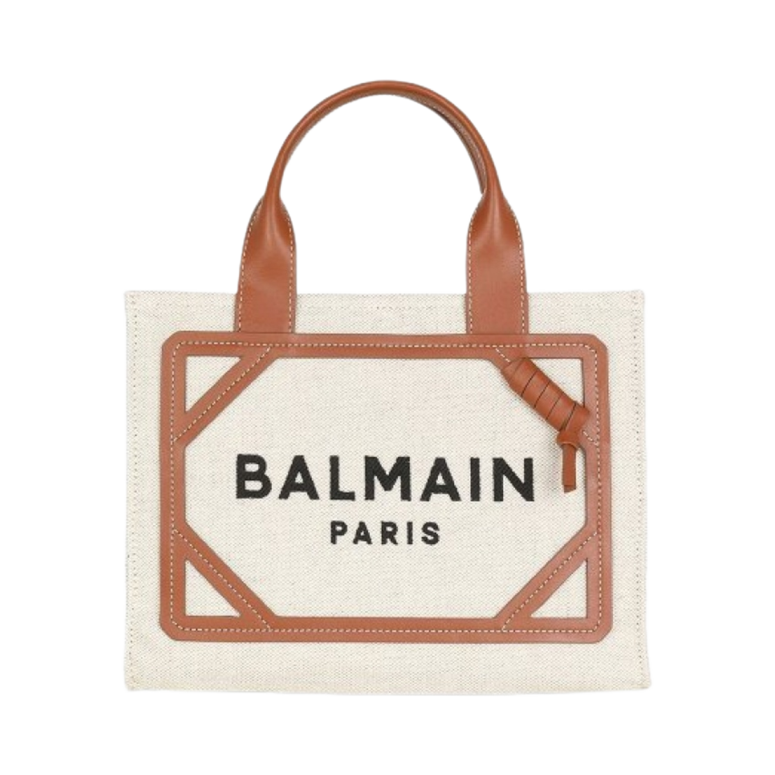 AN1FE809TDCSGEM Balmain B-Army Small Canvas Shopping Bag with Leather Inserts Brown