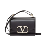 Valentino Small Vlogo Type Shoulder Bag in Calfskin Black