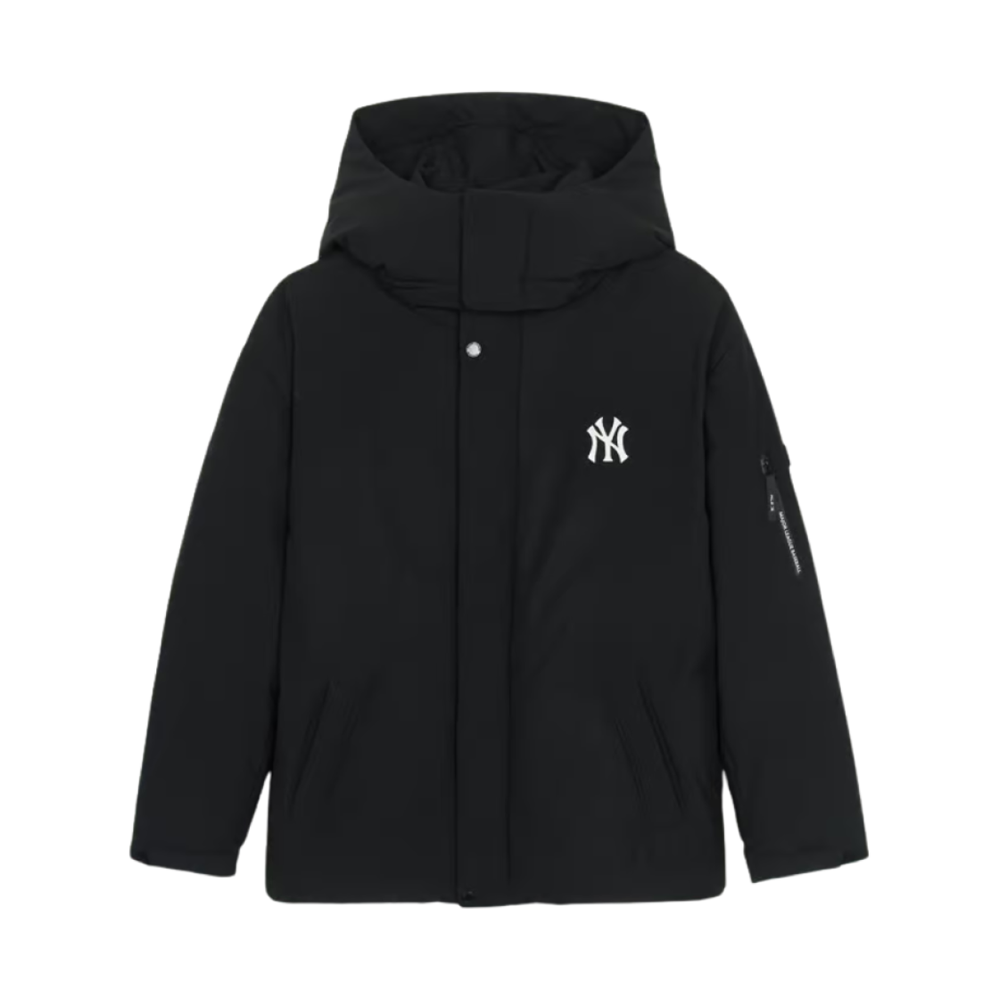 MLB 베이직 빅레터링 후드 탈부착 속사시 헤비웨이트 숏 푸퍼 자켓 뉴욕 양키스 블랙(MLB Basic Big Lettering Hooded Heavyweight Short Puffer Jacket New York Yankees Black)