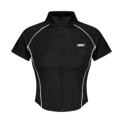 HDEX Womens Support Piping Short Sleeve Zip-Up Black