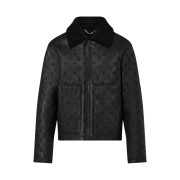 Louis Vuitton Monogram Embossed Shearling Jacket black