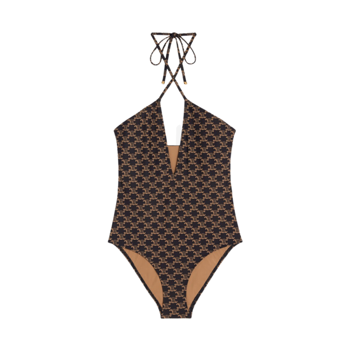 (W) 셀린느 모노그램 저지 스윔수트 토피 브라운((W) Celine Swimsuit in Monogram Jersey Toffee Brown)