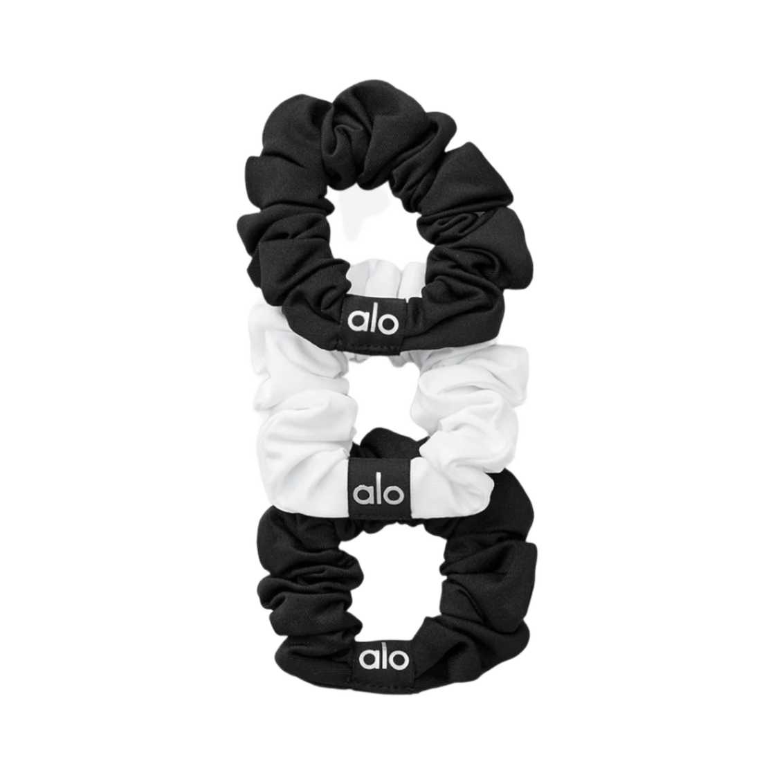 (W) 알로 요가 프레쉬 미니 스크런치 블랙 화이트 (3개입)((W) Alo Yoga Fresh Mini Scrunchie Black White (3 Pack))