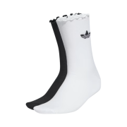 (W) Adidas Semisheer Ruffle Crew Socks White Black (2 Pack)