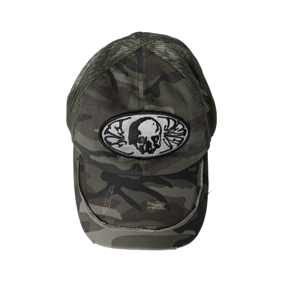 이티씨이 스컬 패치 트러커 캡 카키(ETCE Skull Patch Trucker Cap Khaki)