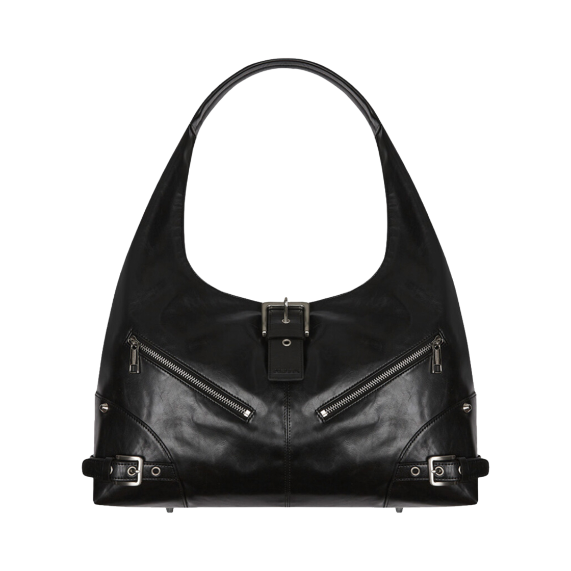 NK3FAC01 Notknowing Black Moto Hobo Bag Leather Black