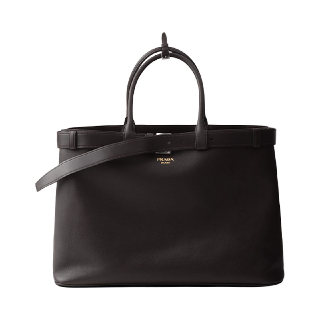 2VG126-2CY9-F0003-V-OJO Prada Prada Buckle Leather Bag with Belt Dark Brown