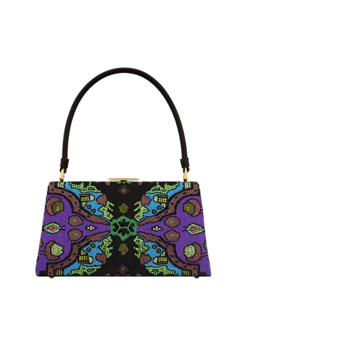 디올 탑 핸들 백 사틴 자수 인디언 퍼플 모티프 멀티컬러(Dior Top Handle Bag Satin Embroidered Indian Purple Motif Multicolor)