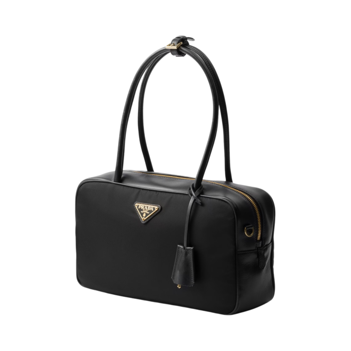 프라다 리나일론 앤 레더 미디움 탑 핸들 백 패드락 블랙 | Prada | KREAM