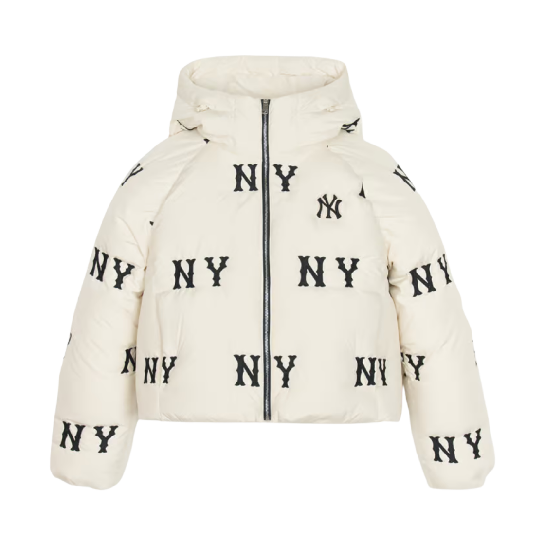 3FDJG1046-50CRD (W) MLB Megagram Hooded Crop Puffer Jacket New York Yankees D.Cream
