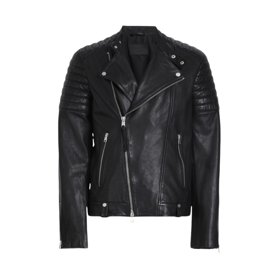 ML021Z All Saints Silas Tab Collar Leather Biker Jacket Black
