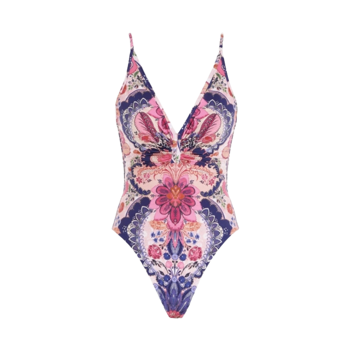 (W) 짐머만 로렐 러치드 플런지 원피스 스윔수트 네이비 바로크 플로랄((W) Zimmermann Laurel Ruched Plunge One-Piece Swimsuit Navy Baroque Floral)