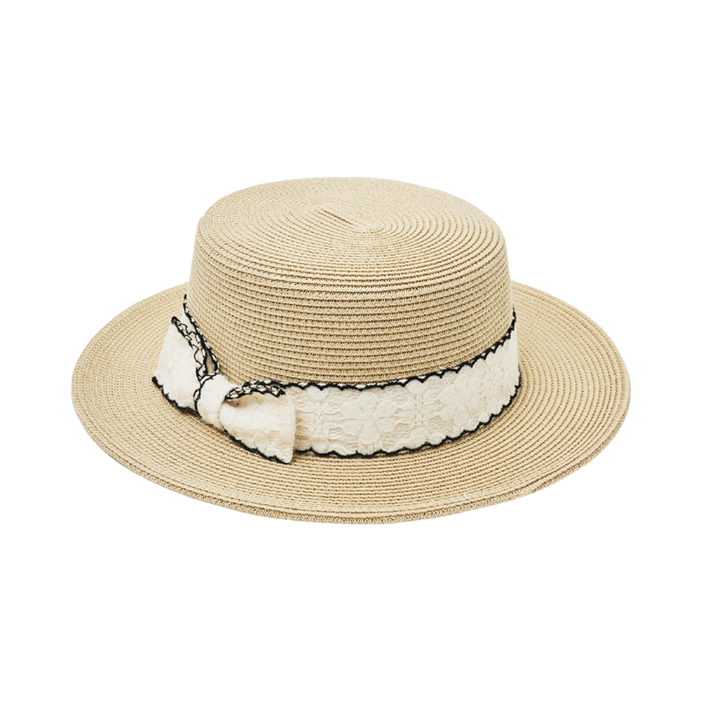 25SSWRBH-BE Allincomplete Wave Ribbon Boater Hat Beige