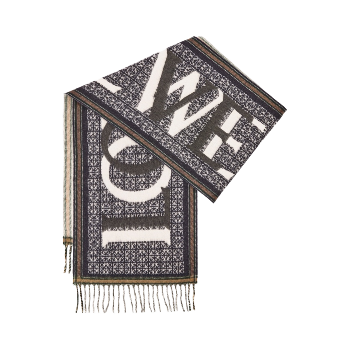 (W) 로에베 러브 머플러 인 울 앤 캐시미어 네이비 블루((W) Loewe Love Muffler in Wool and Cashmere Navy Blue) - 1