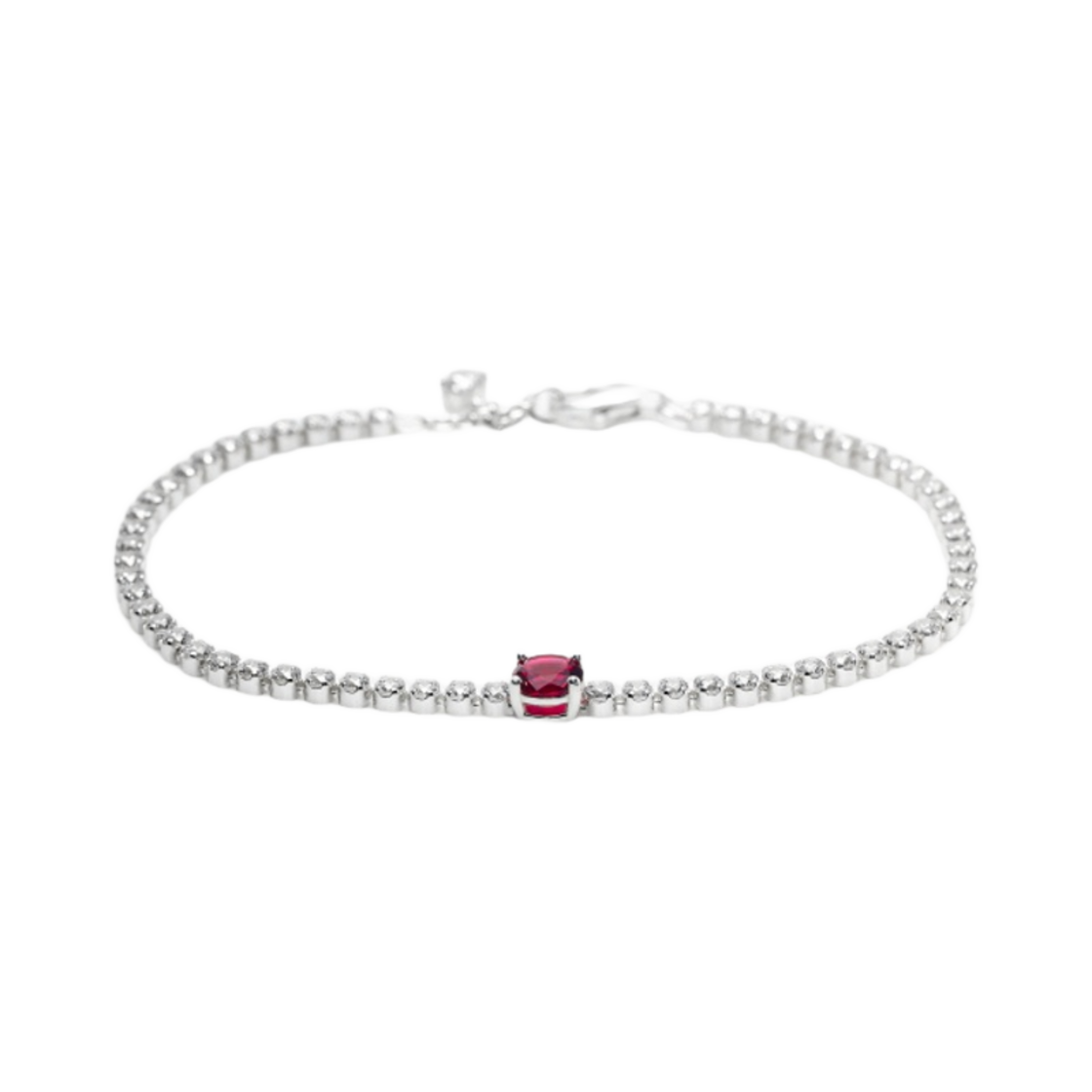 (W) 판도라 스파클링 라운드 파베 테니스 브레이슬릿 스털링 실버 레드((W) Pandora Sparkling Round Pave Tennis Bracelet Sterling Silver Red) - 1