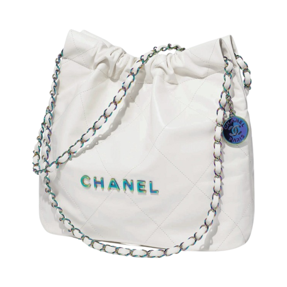 샤넬 22 스몰 핸드백 샤이니 카프스킨 & 레인보우 메탈 화이트(Chanel 22 Small Handbag Shiny Calfskin & Rainbow White) - 2