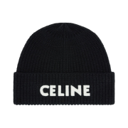 Celine Embroidered Knit Wool Beanie Black