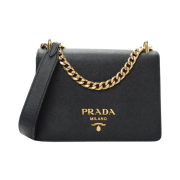 Prada Saffiano Leather Chain Shoulder Bag Black