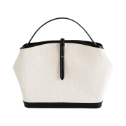 Kindersalmon Women Leather Trimmed Canvas Crossbody Ecru