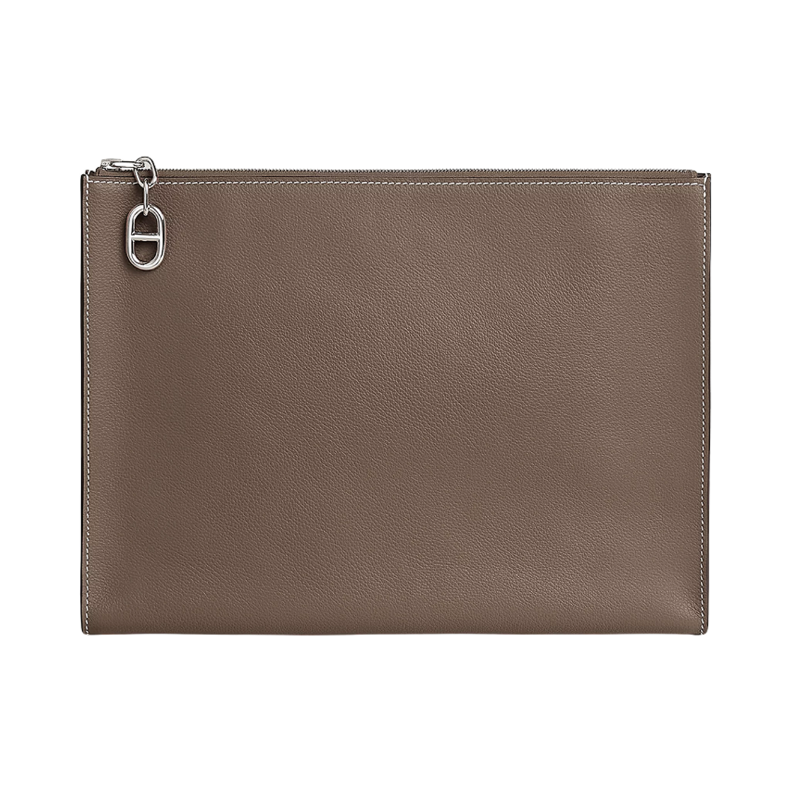 H084322CK18 Hermes Zipengo Chaine d'Ancre GM Pouch Evercolor & Palladium Etoupe