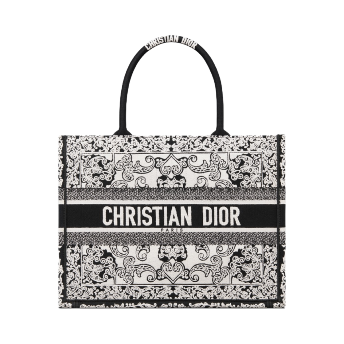 디올 미디움 디올 북 토트백 화이트 블랙 디올 반다나 자수(Dior Medium Dior Book Tote White Black Dior Bandana Embroidery) - 1